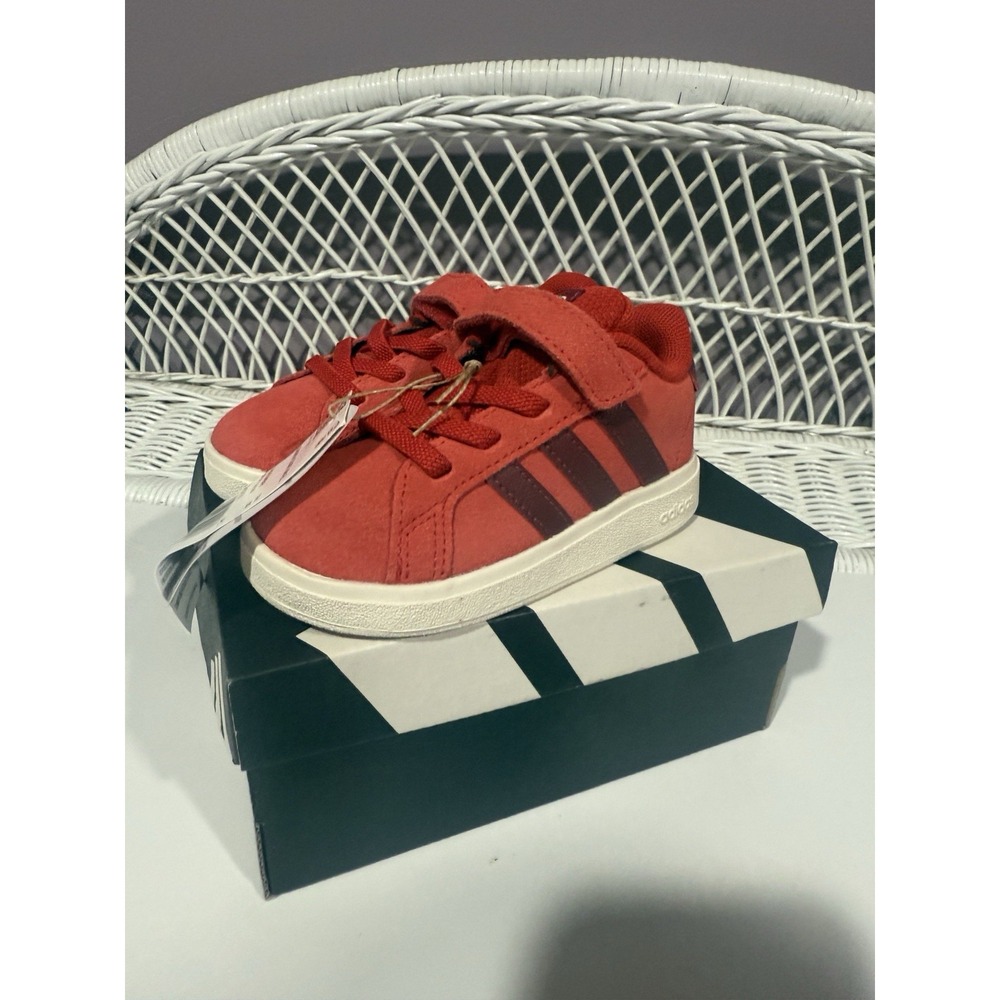 adidas Grand Court 00s EL I Red Suede Hook & Loop Sneaker Kids 6K JR0777